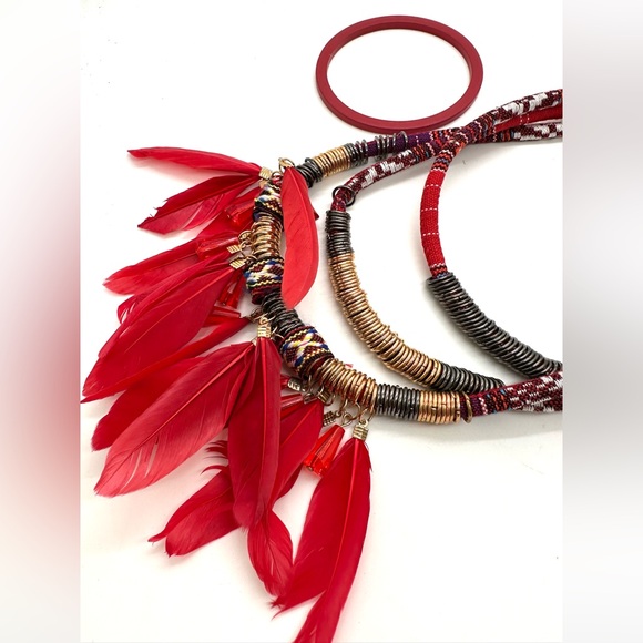 Tribal Style Feather Statement Necklace - Picture 4 of 12